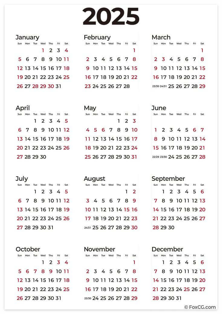 2025 calendar