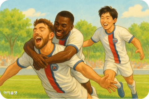 동점골 환호 장면