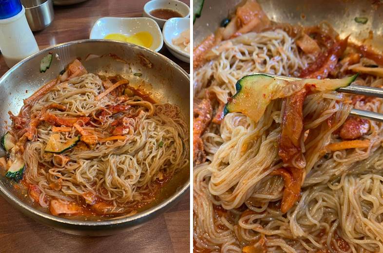 재료를 섞은 교동특냉면