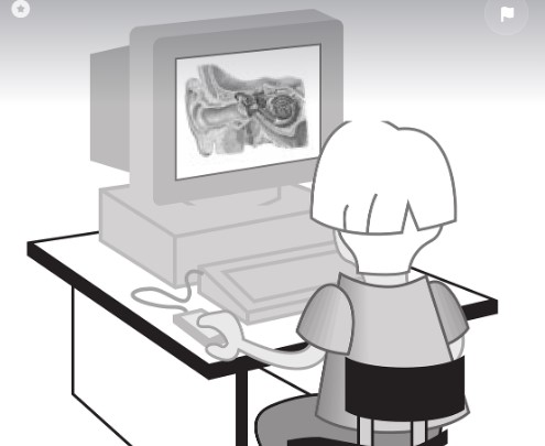 컴퓨터 앞에 앉아서 공부하는 아이 그림