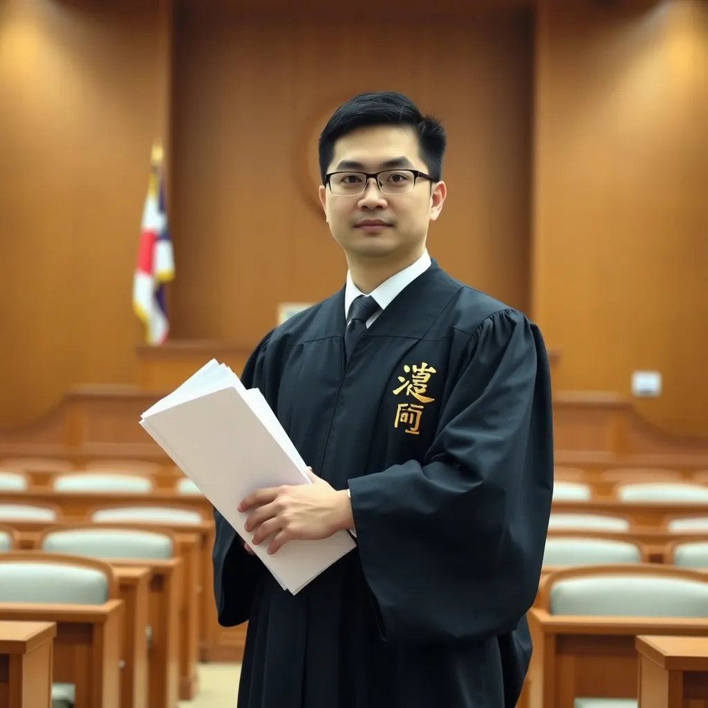 법정 내부를 배경으로, 이전의 검사 자리에 '공소청' 마크가 새겨진 법복을 입은 인물이 법률 서류를 들고 서 있는 모습입니다. 투명하고 전문적인 기소 기능을 상징하며, 공정한 재판의 시작을 알리는 분위기를 연출합니다.