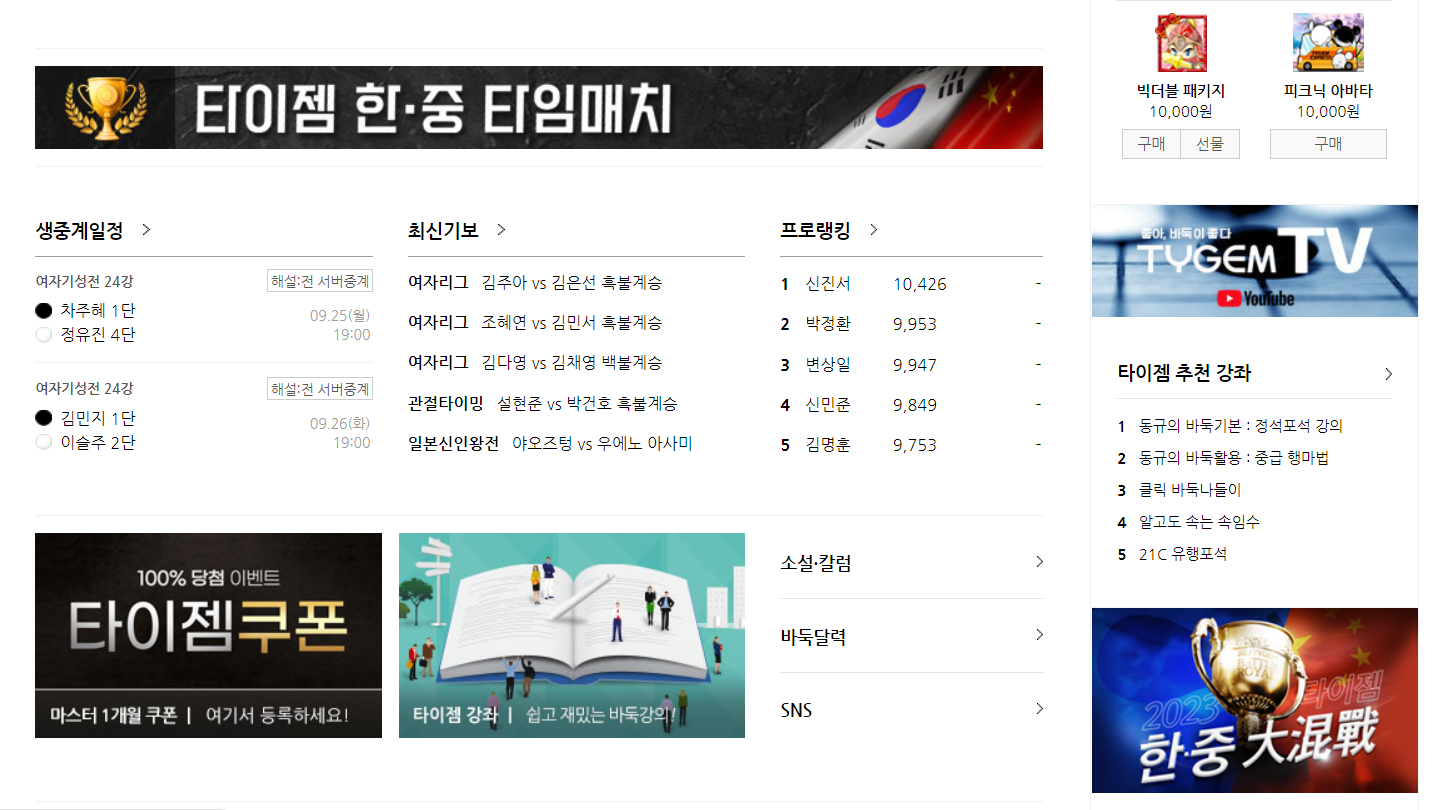 타이젬 바둑 설치를 위한 홈페이지의 이미지