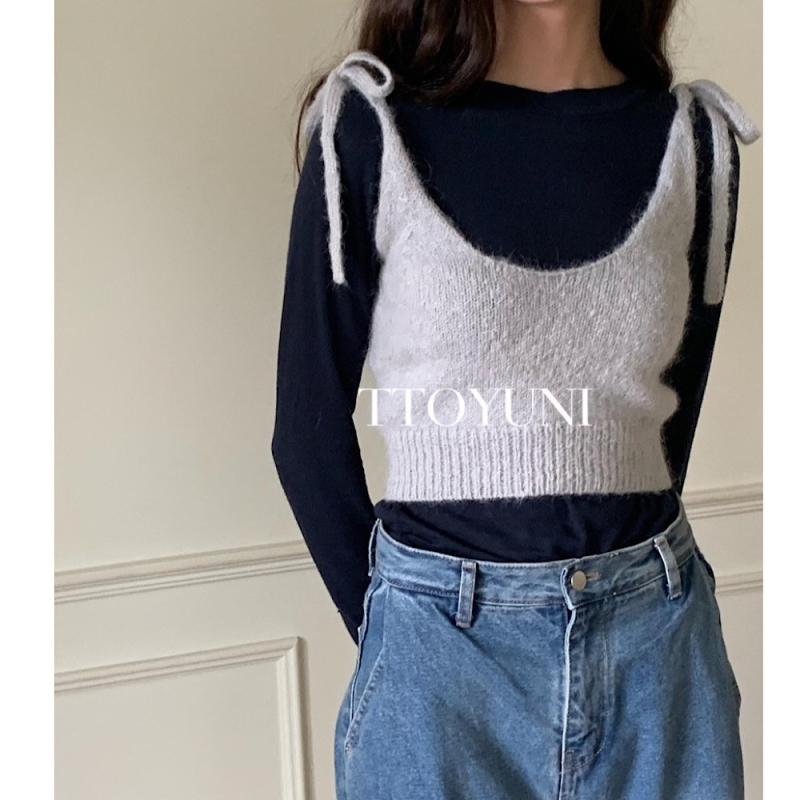 (당일) riette 리에뜨 에떼 뷔스티에 (3color) 리본 니트 떠유니