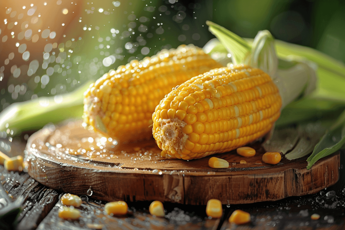 나무쟁반-위에-쪄진-옥수수-두개의-이미지