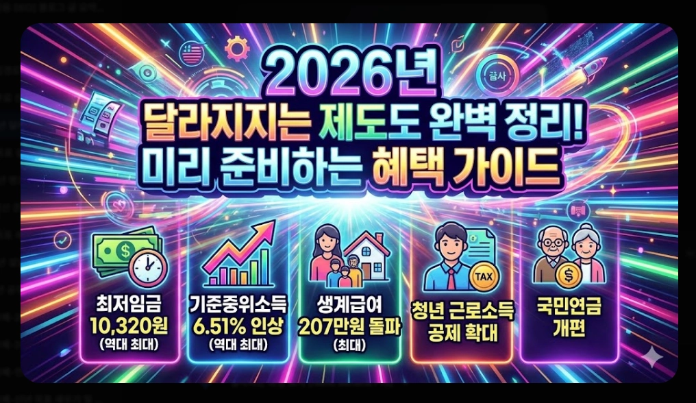 2026년 달라지는 제도 총정리 - 최저임금&middot;복지급여 핵심 변화