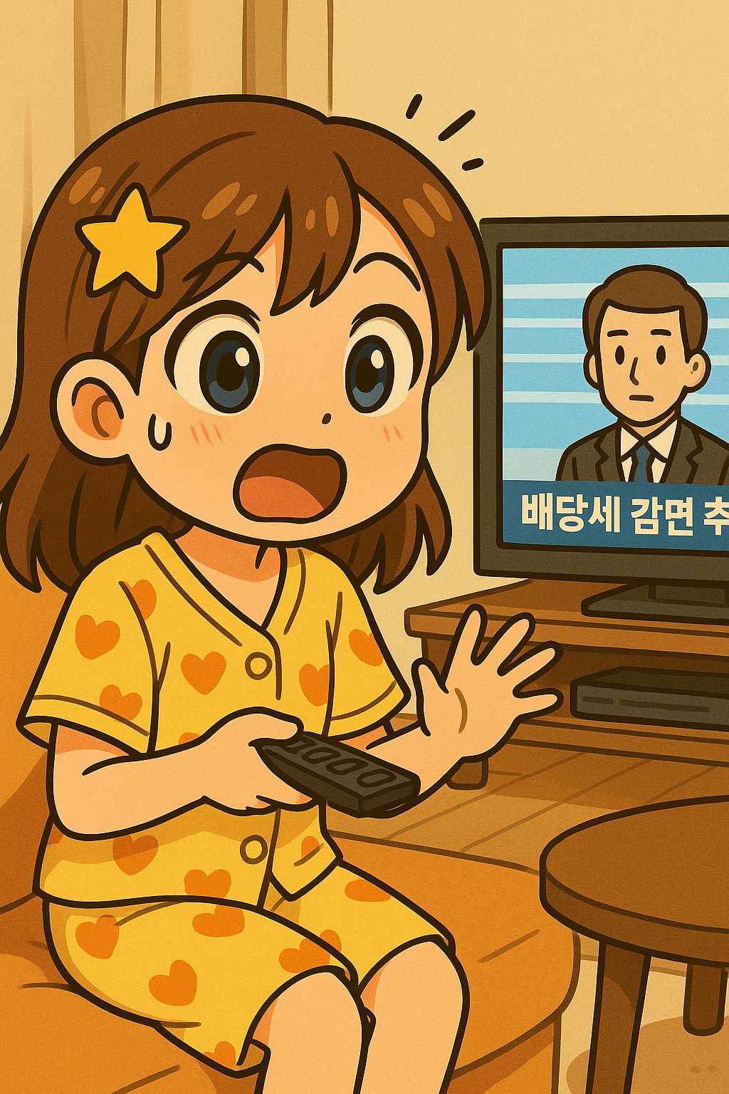 배당세 감면 뉴스에 놀라는 헤롱이 캐릭터 일러스트