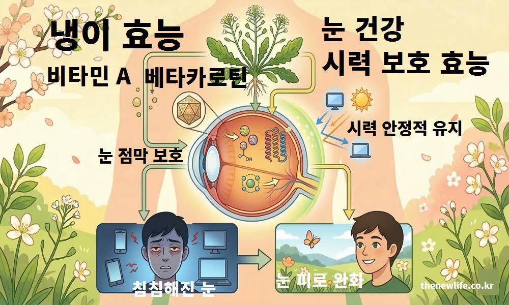 냉이 효능의 눈 건강 증진과 시력 보호 효과를 나타낸 이미지