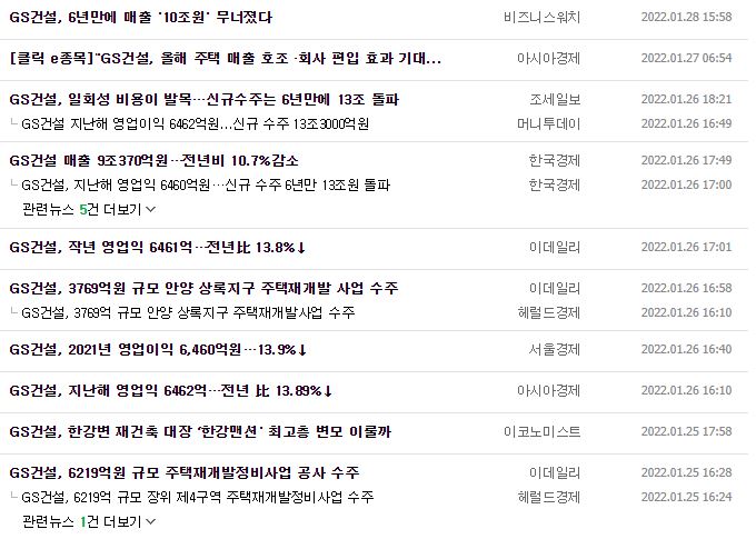 GS건설 뉴스, 공시