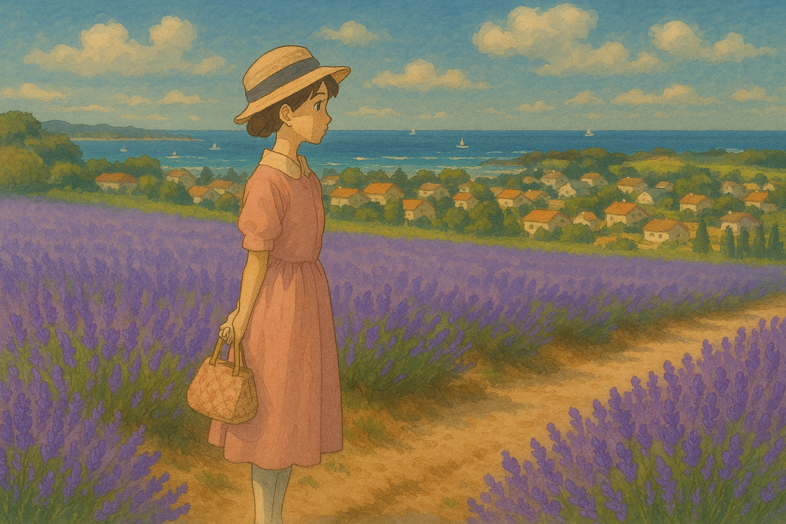 지브리풍 소녀 바닷가