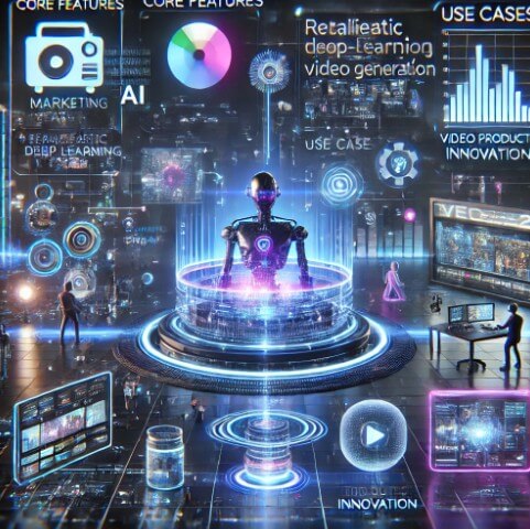 Veo2의 AI 영상 생성 기능을 강조한 일러스트