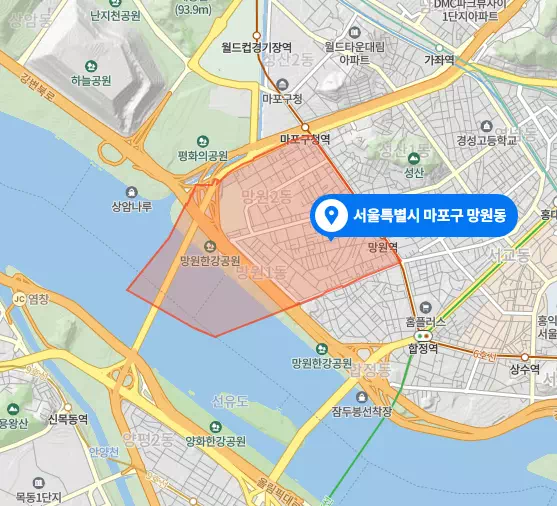 마포구 망원동. 출처: 네이버 지도