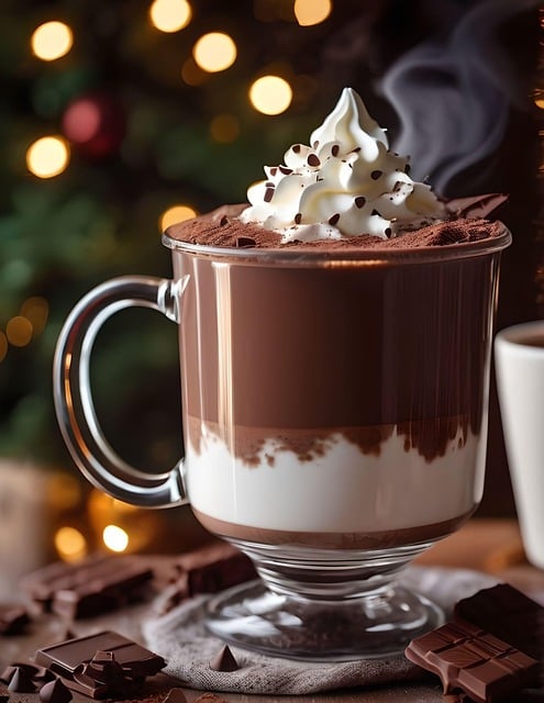 크림을 올린 따뜻한 코코아 한잔