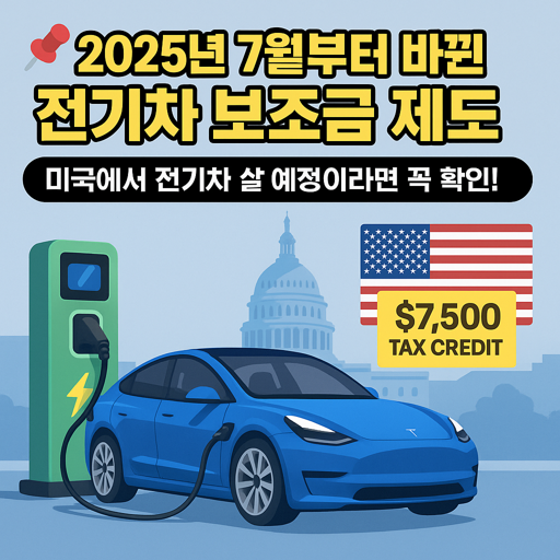 2025 7월부터 바뀐 전기차 보조금 제도, 전기차가 충전중인 ㅇ미지가있다