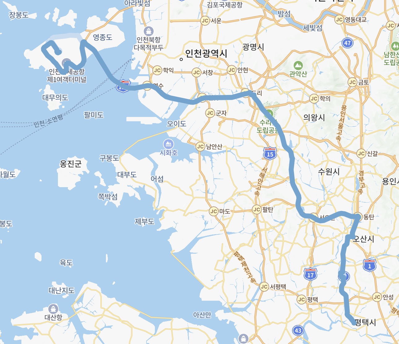 8864 인천공항 버스 운행지도