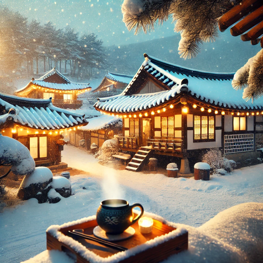 전주의 한옥마을에서 겨울 풍경