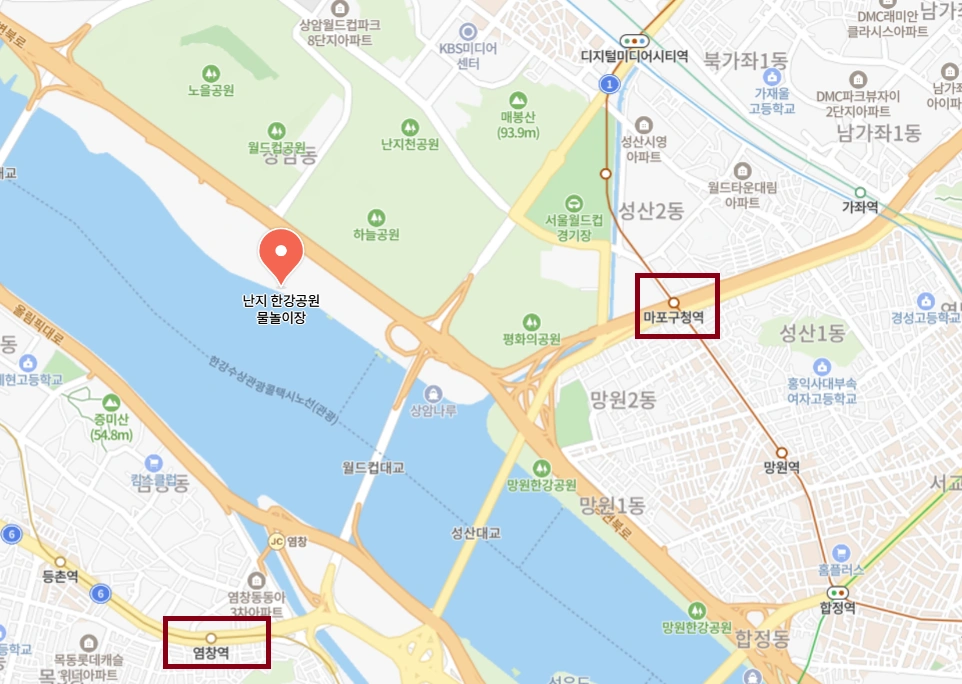 난지 한강공원 물놀이장 안내 지도