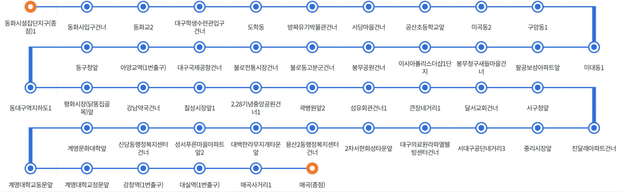 대구 급행1번 버스 정류장 노선도