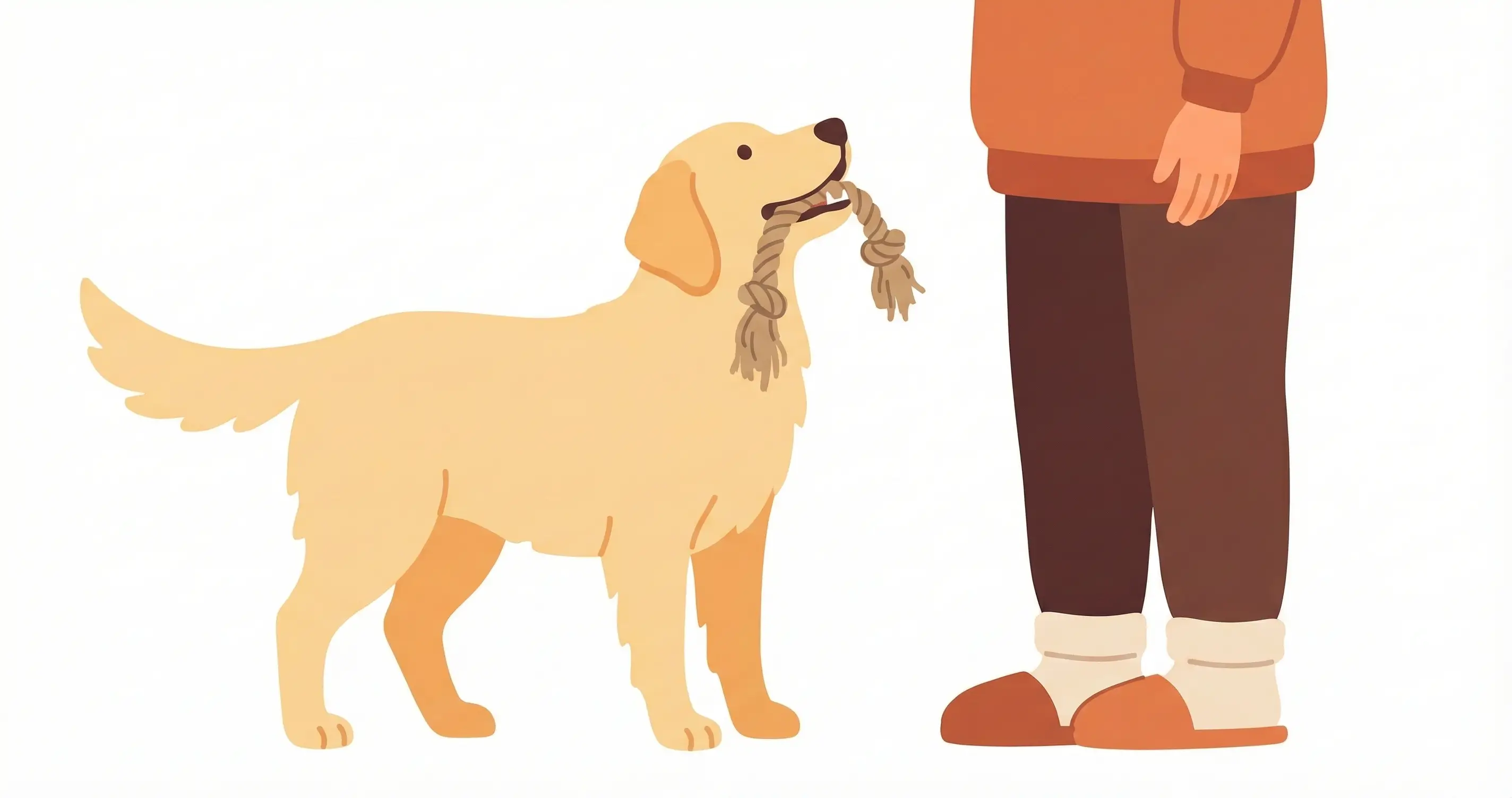 장난감을 입에 물고 보호자를 쳐다보는 골든 리트리버