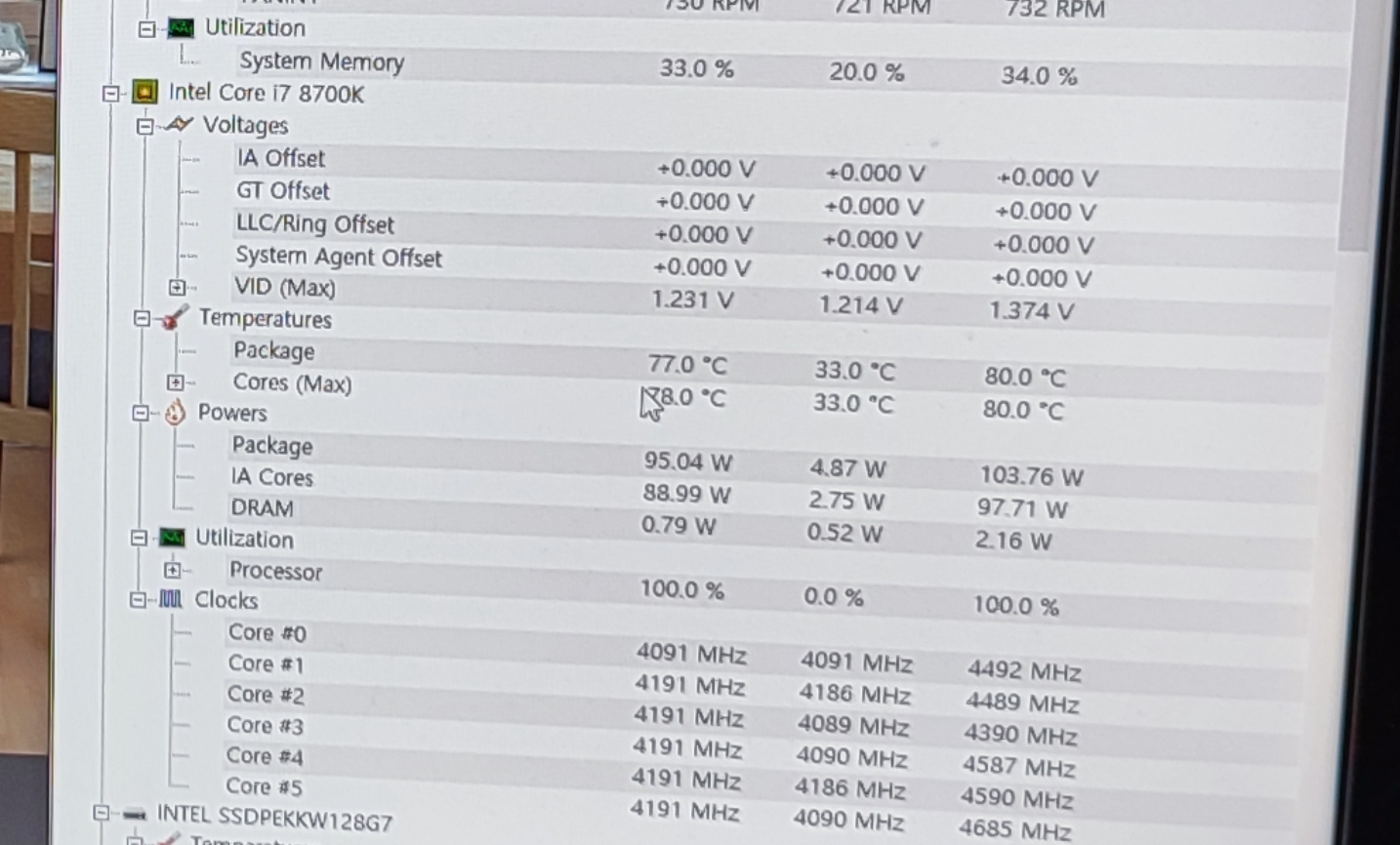 CPU 온도 확인 중