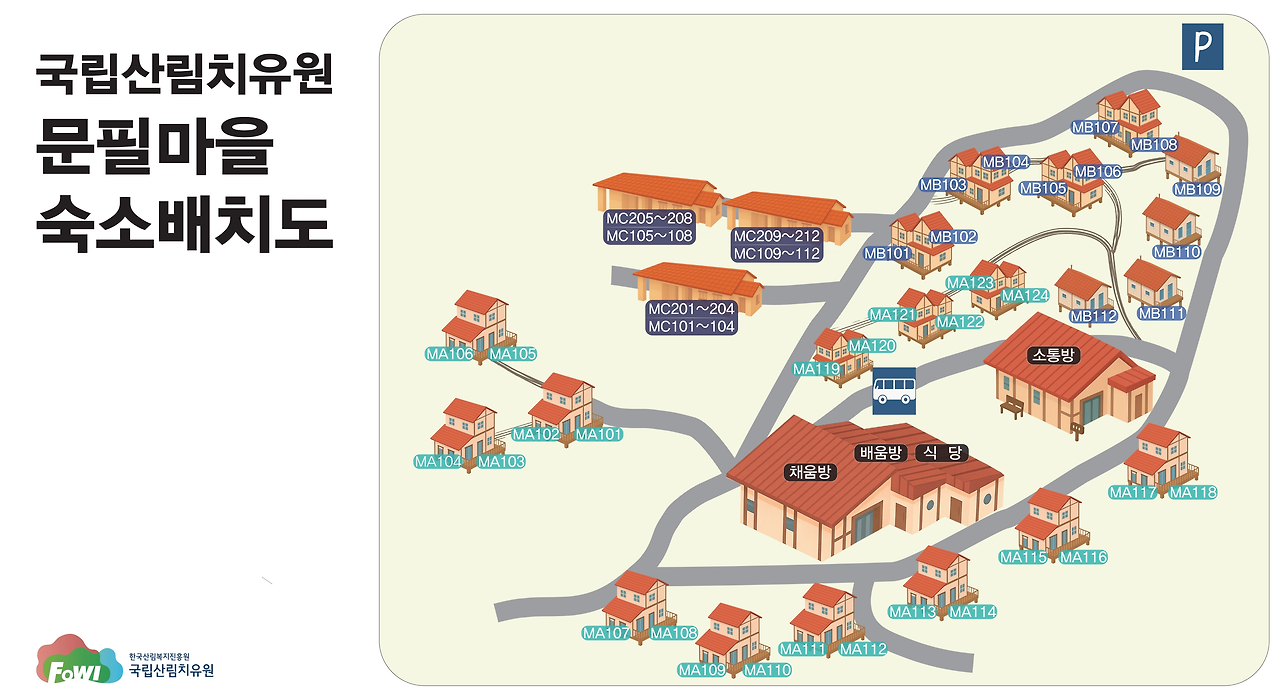 국립산림치유원 문필마을 숙소배치도