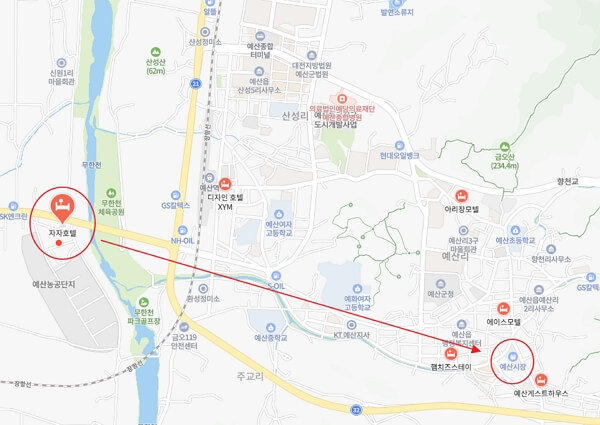 예산시장근처자자호텔거리