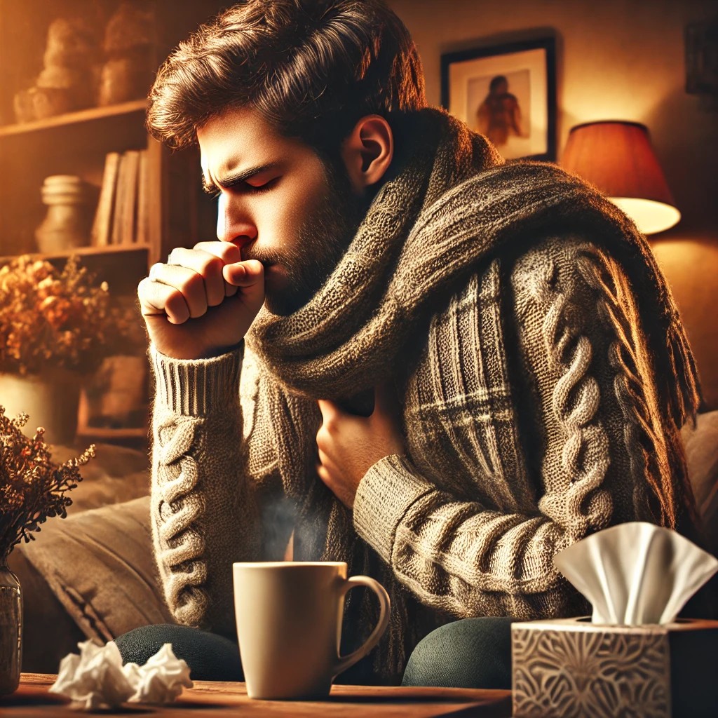 환절기에 기침하는 남자 사진