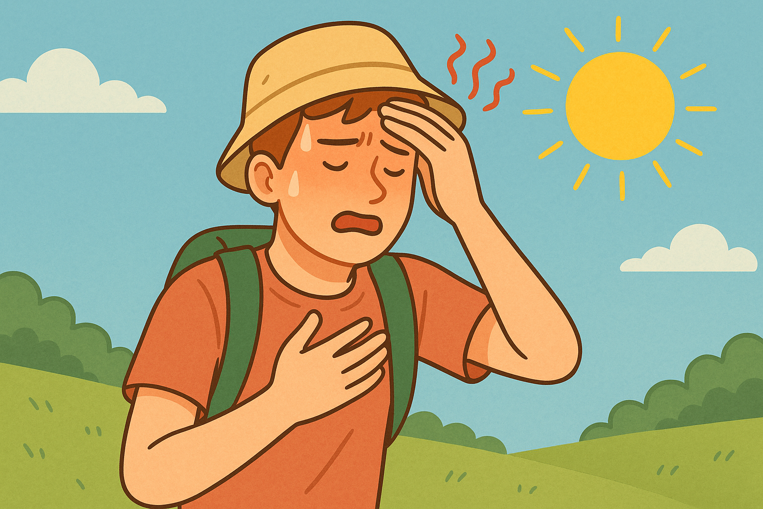 여름휴가 야외활동으로 열사병 위험이 생긴 모습