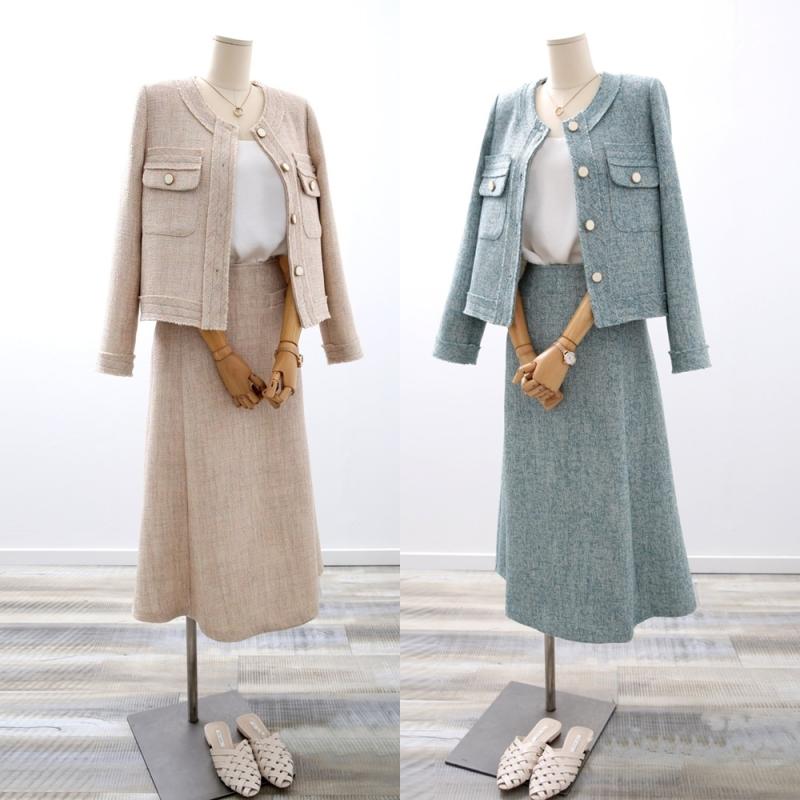 브리치 스타일라떼 여자정장 고퀄리티 트위드 투피스 세트 치마정장