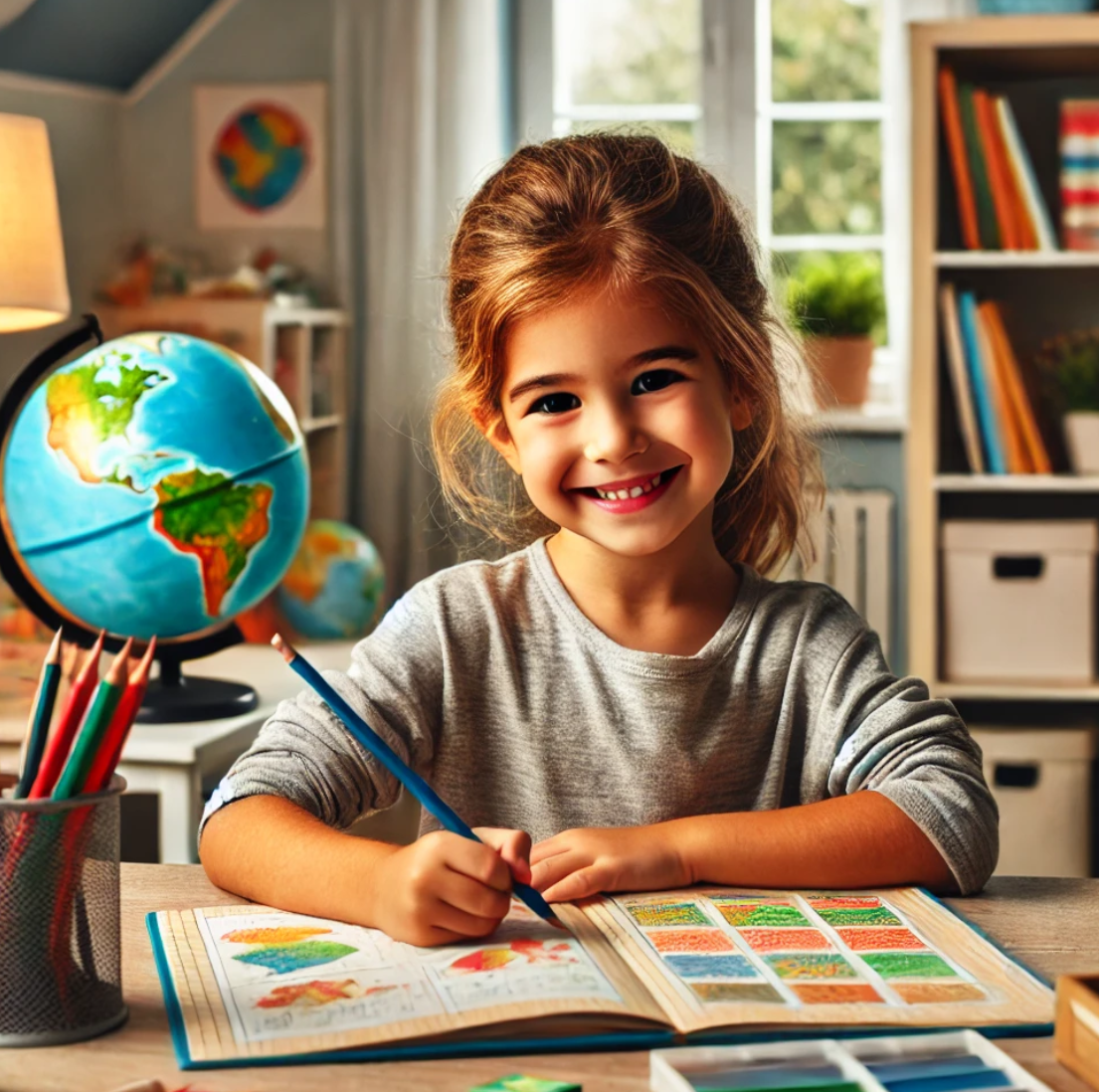 학습지로 공부하는 아이