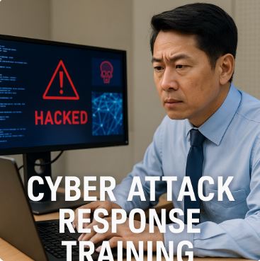 사이버 보안 교육에 참여 중인 공직자가 컴퓨터 화면을 보며 침해 대응 시뮬레이션을 학습하고 있는 모습의 이미지