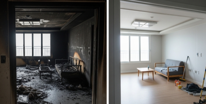 예산군 화재청소 작업 전후 사진