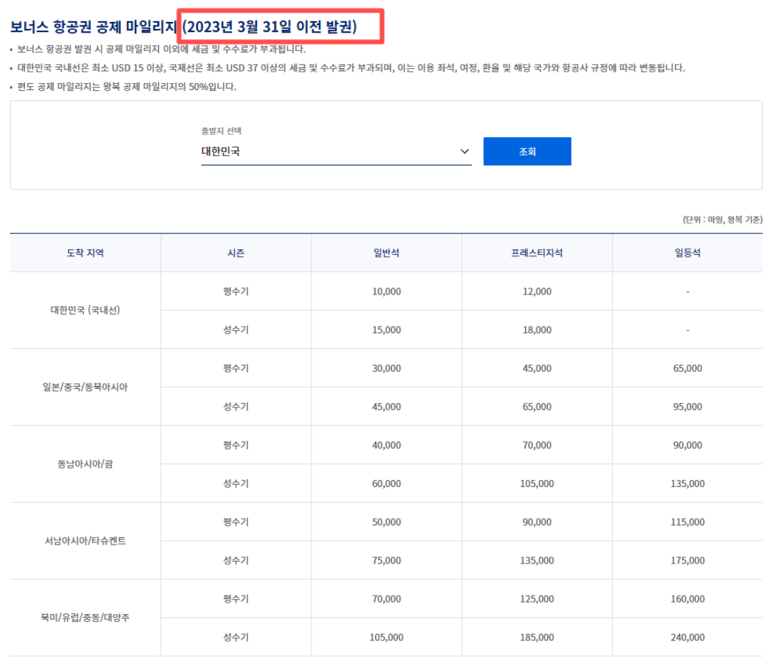대한항공 마일리지