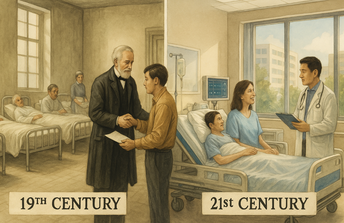 150년 전과 후의 병원 입원실 비교 (유럽)