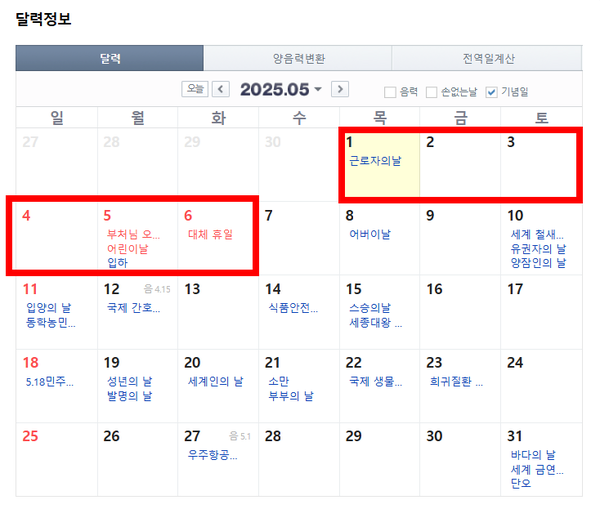 2025년 5월 황금연휴