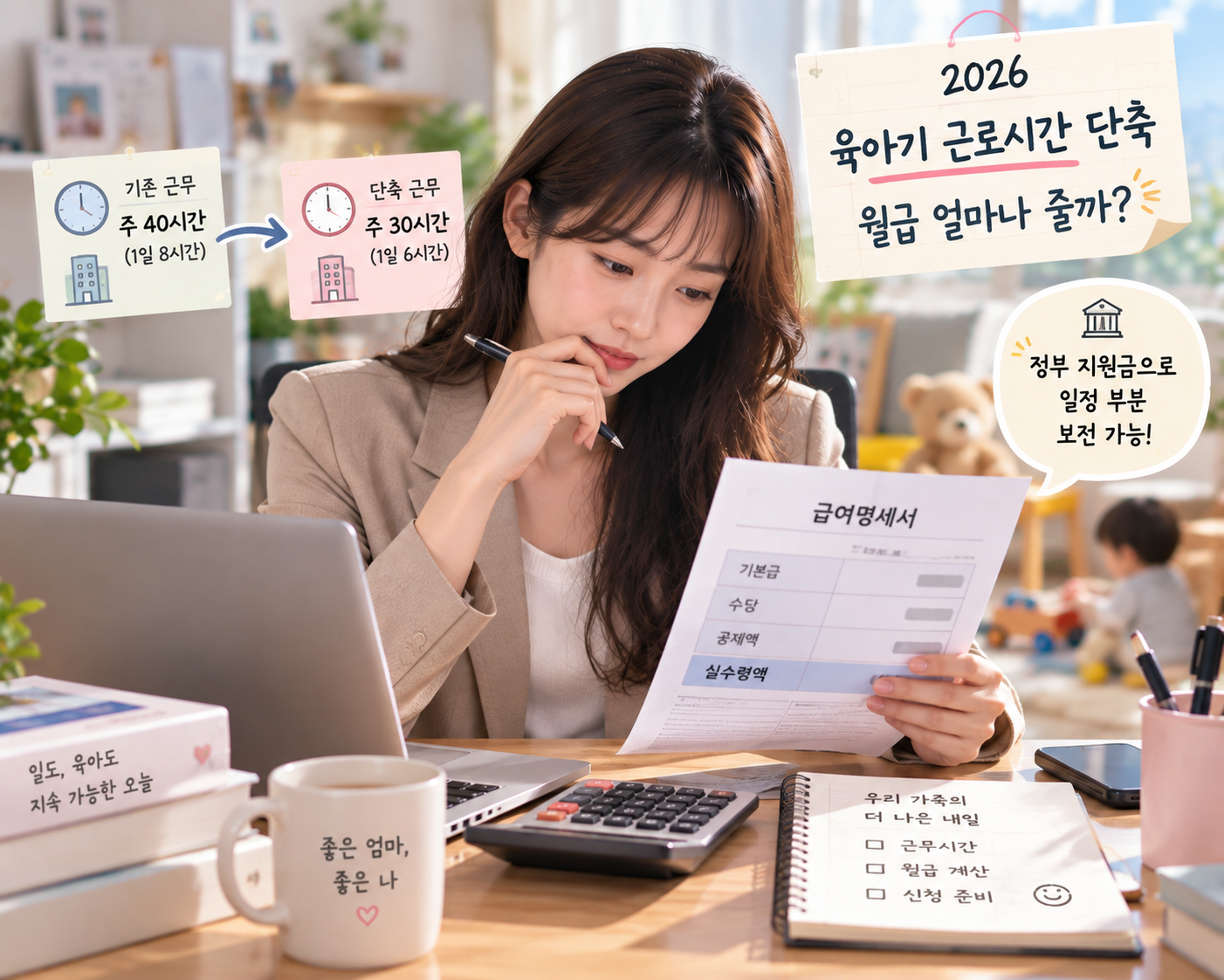 육아기 근로시간 단축하면 월급 얼마나 줄까? 2026 급여 계산해봤습니다