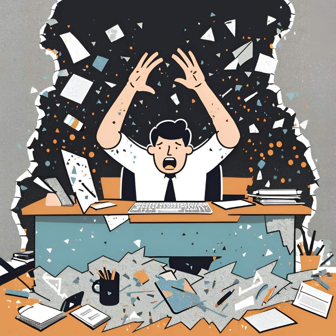 완벽주의에서 벗어나려는 책상에 앉은 현대인