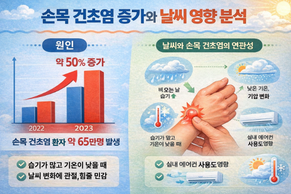 손목건초염 증가와 날씨 영향 분석 관련 이미지