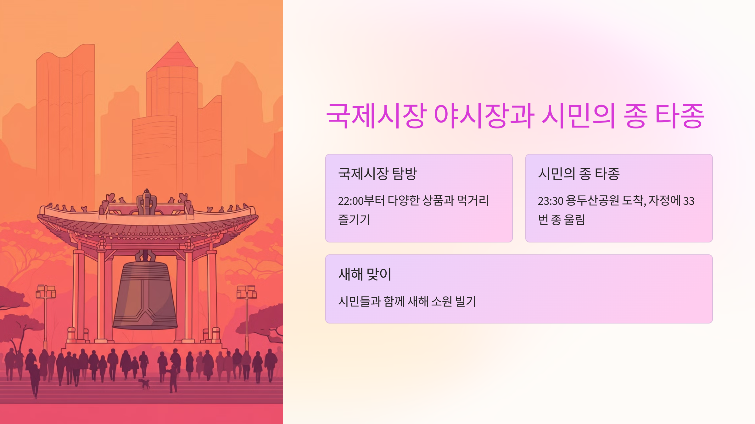 부산에서 새해를 맞이하는 특별한 방법: 시민의 종 타종 행사부터 야시장까지