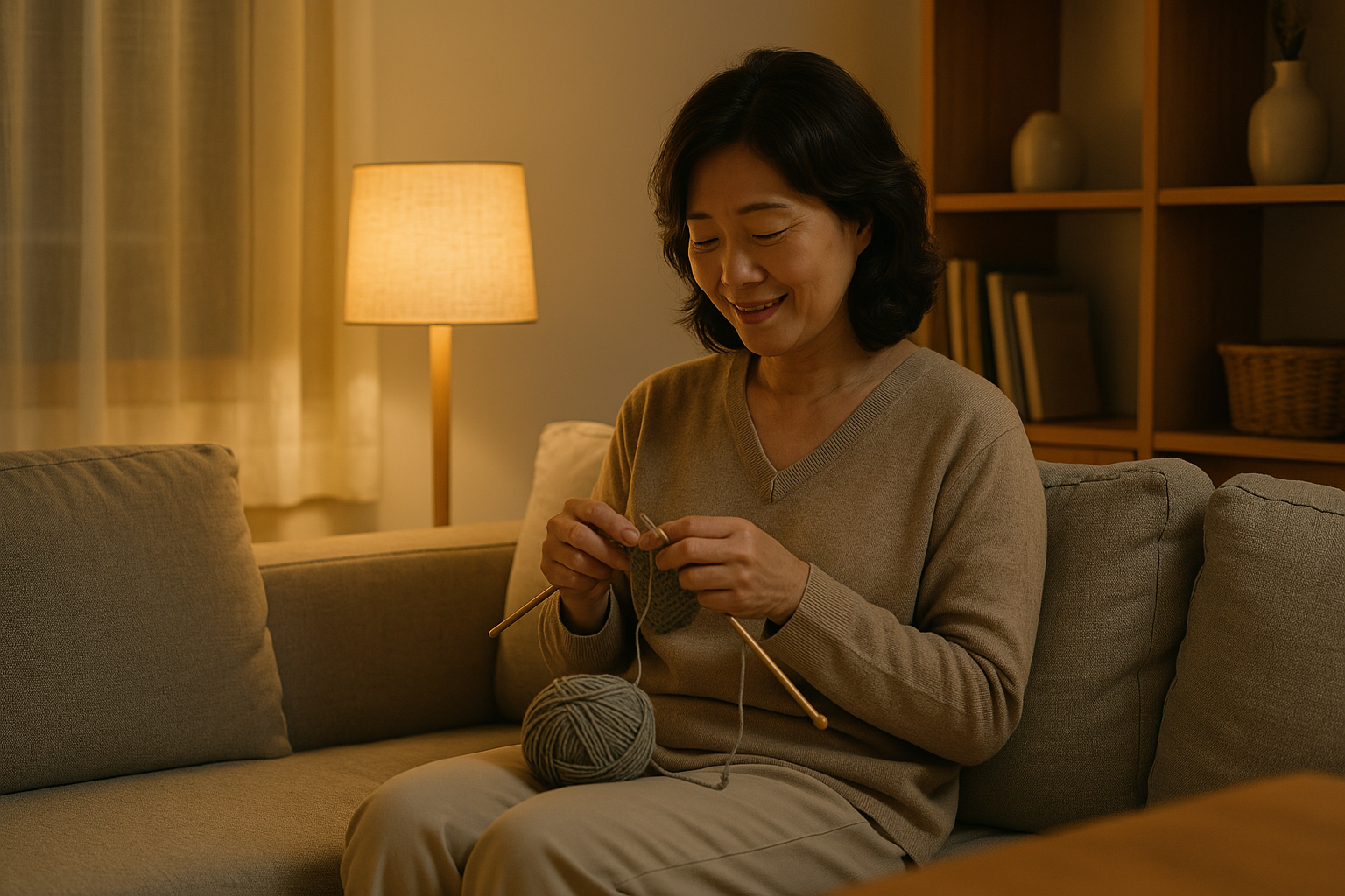 야식 대신 창의적인 취미 활동을 하는 주부, 정서적 허기를 건강한 방법으로 채우는 모습