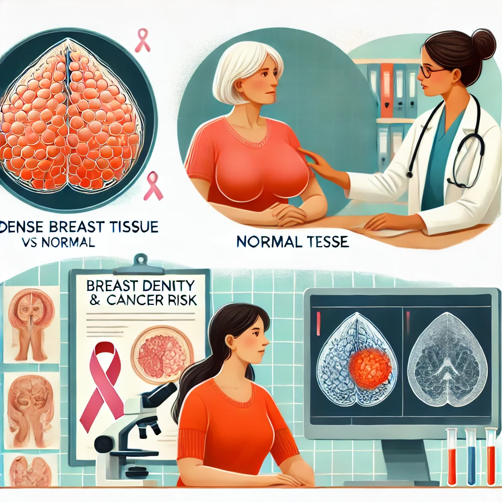 치밀유방 이미지와 유방암 관련에 관한 연관성을 표현한 이미지