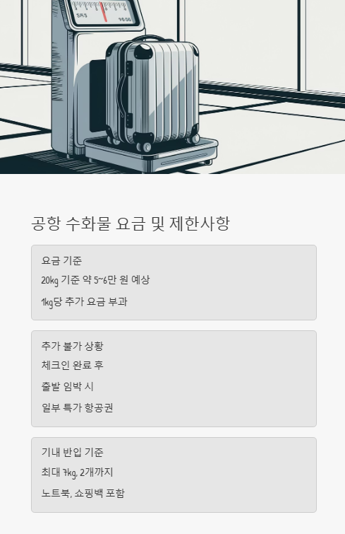 공항 수화물 요금 및 제한사항