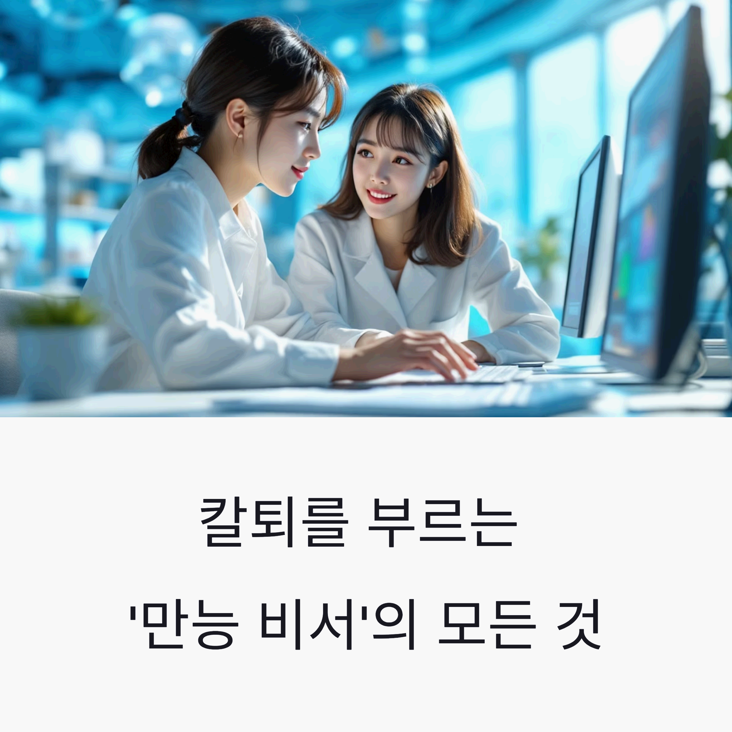office with Korean professionals collaborating with AI technology