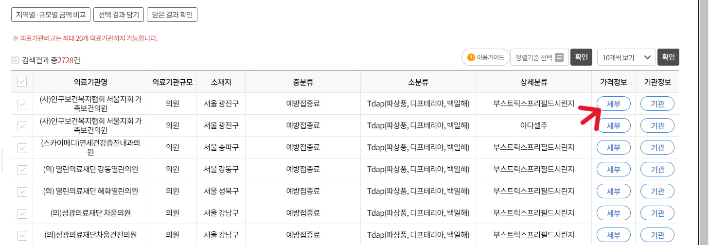 백일해 접종비 가격비교사진