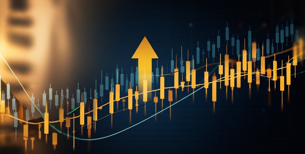 글로벌 금융 시장의 상승 및 하락 추세와 무역 정책을 상징하는 시네마틱 히어로 이미지