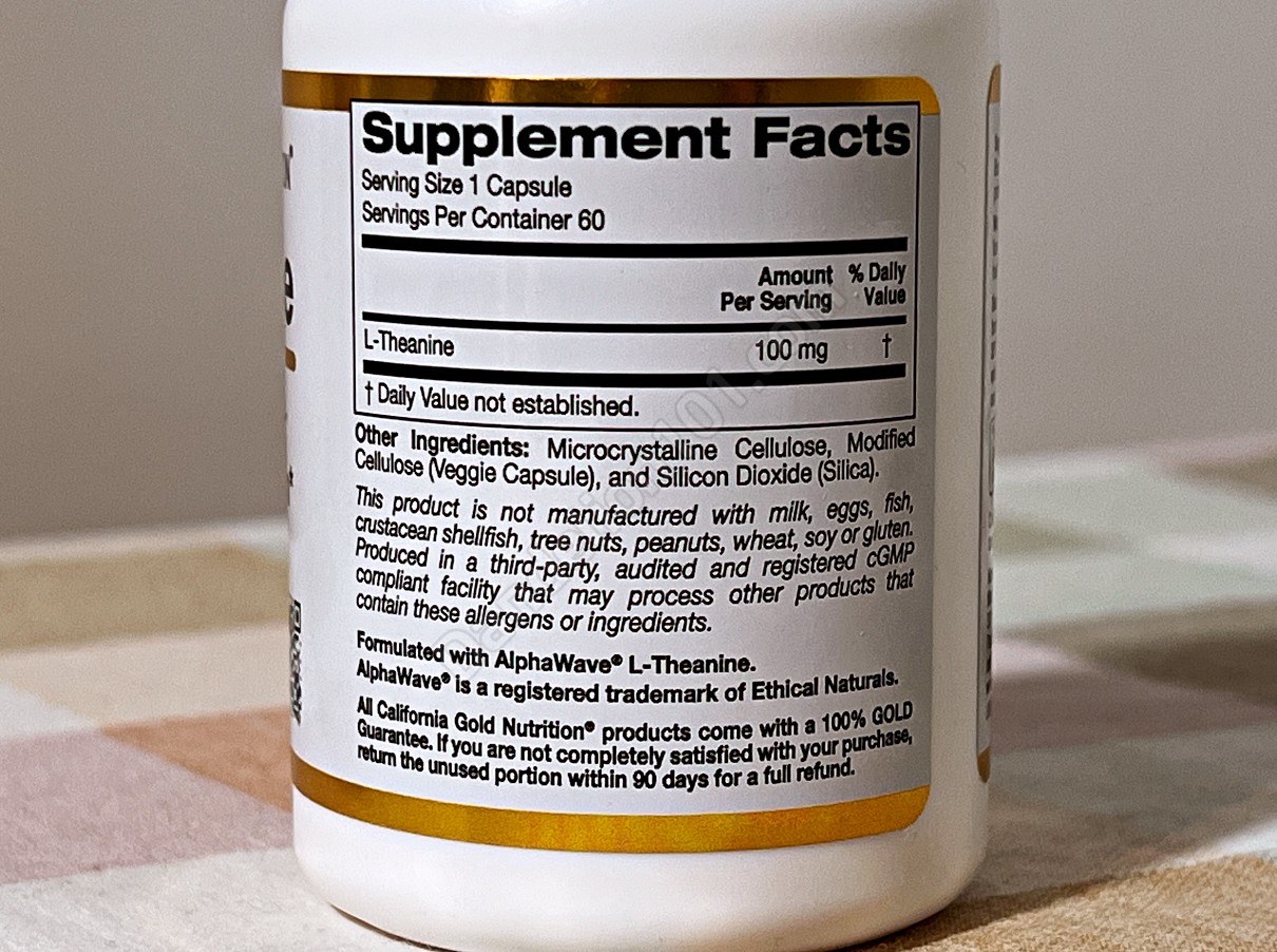 캘리포니아 골드 뉴트리션 L-테아닌 100mg&#44; 60 베지 캡슐 (CALIFORNIA GOLD NUTRITION L-Theanine&#44; 100mg&#44; 60 Veg Caps) 영양 성분 및 기타 성분