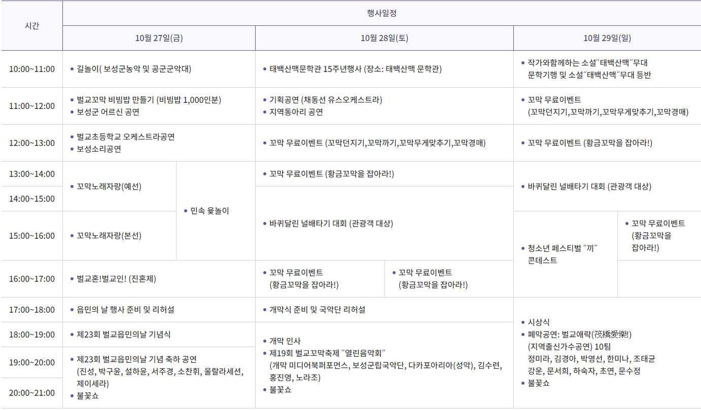 벌교 꼬막축제 일정
