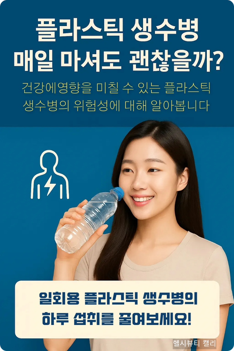 플라스틱 생수병을 마시는 여성과 함께 건강 경고 메시지가 강조된 한국어 세로형 인포그래픽