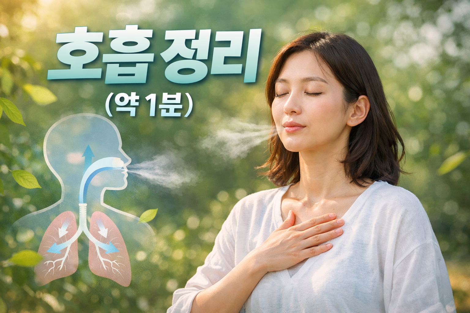 점심 후 식곤증 해소를 위해 깊게 숨을 들이마시고 천천히 내쉬는 호흡 정리 모습