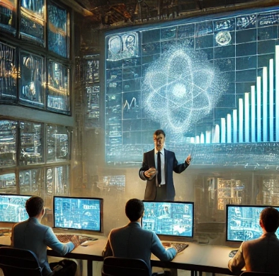 연구실에서 발표를 하는 사람의 모습