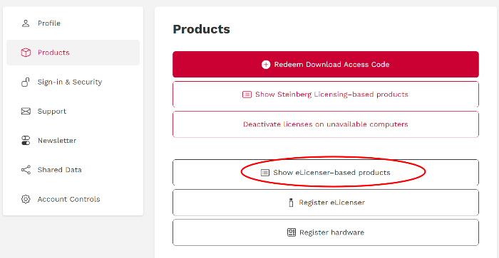 Show eLicenser-based products